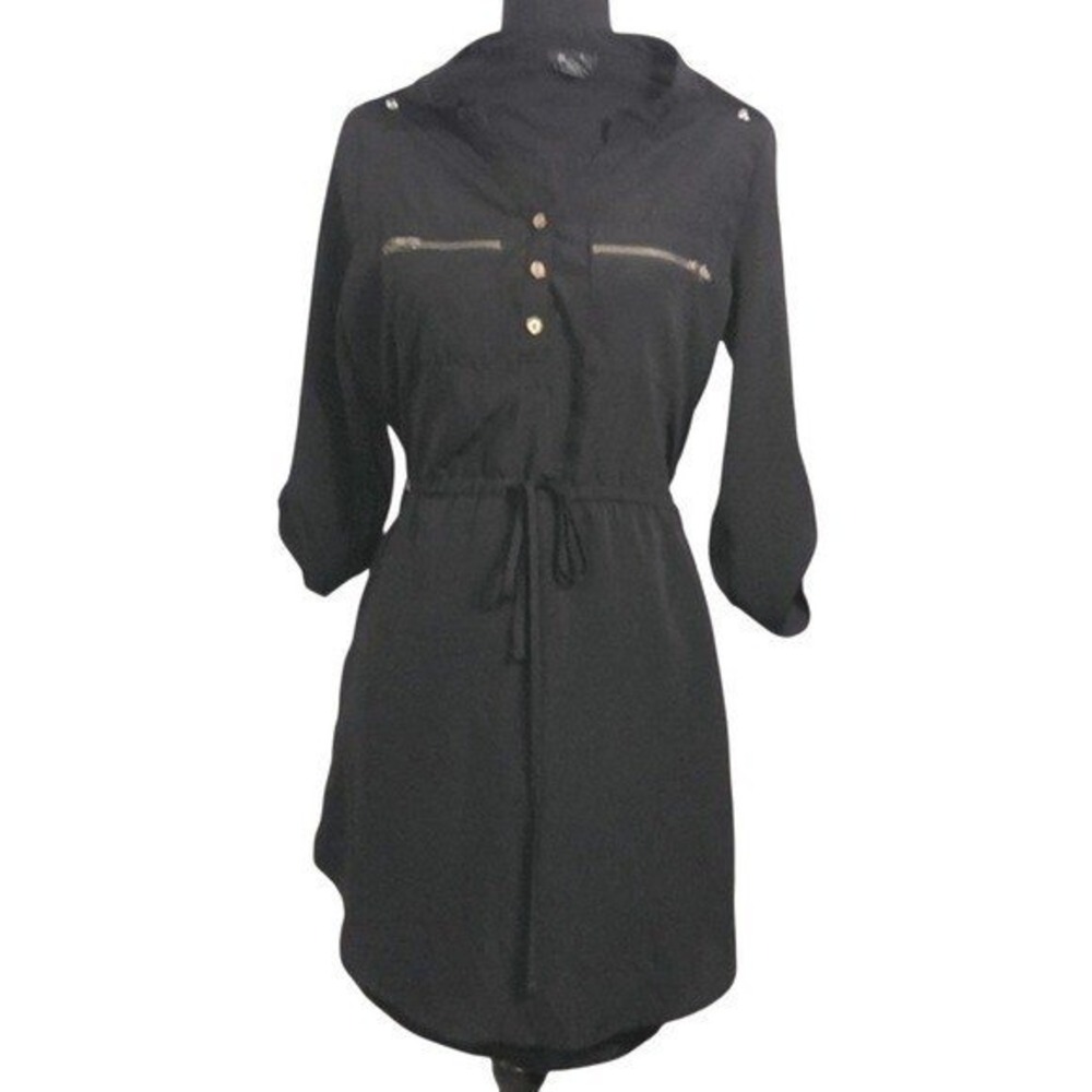 Rue21 Utility Shirt Dress Cinched Waist‎ Black Womens Size S